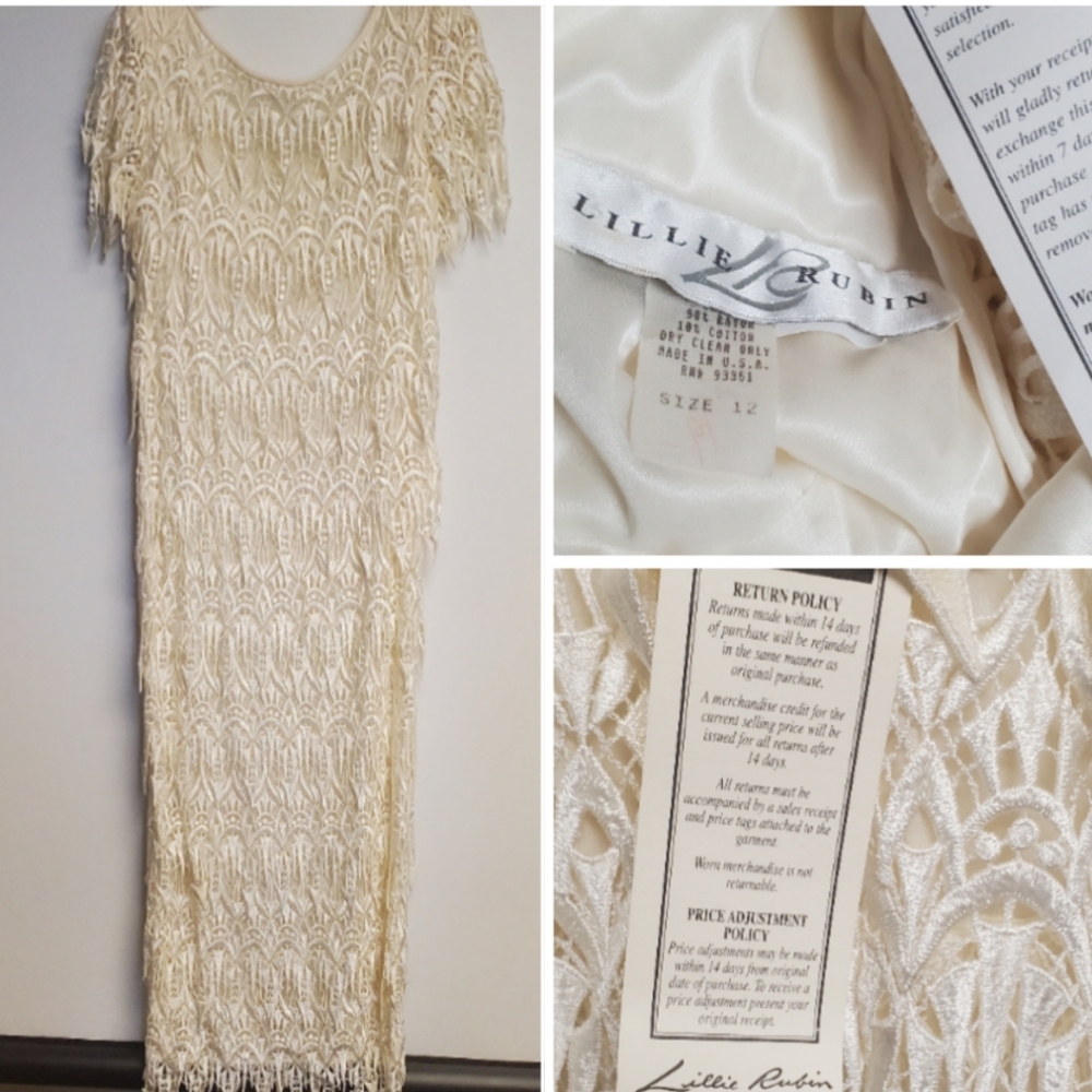 NWT Romantic Cottage Core Vintage 80's Lillie Rubin Ivory Lace  Gown Dress 12